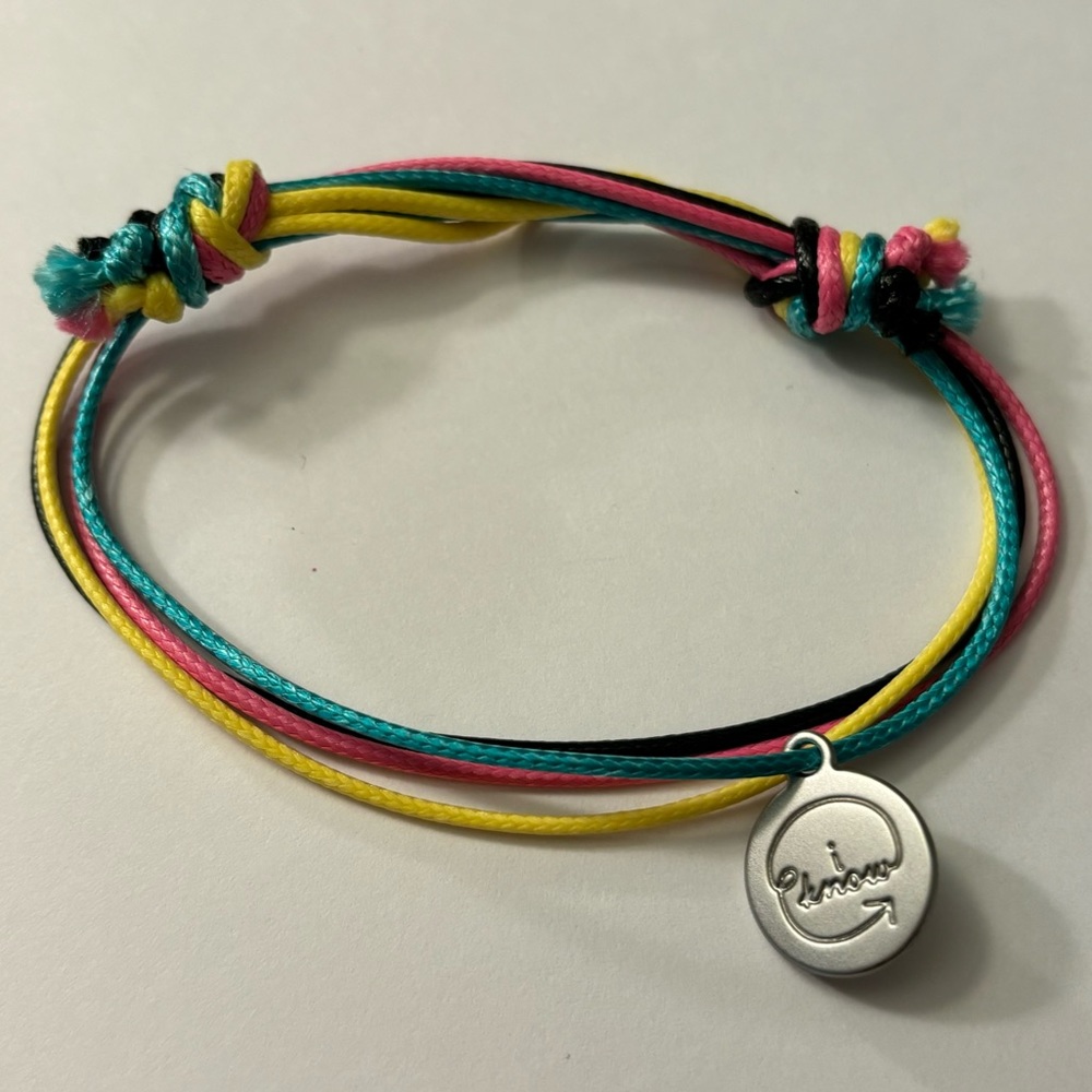 Colorful Neon Yellow Pink & Blue Adjustable Cord Bracelet W/ "I Know" Charm